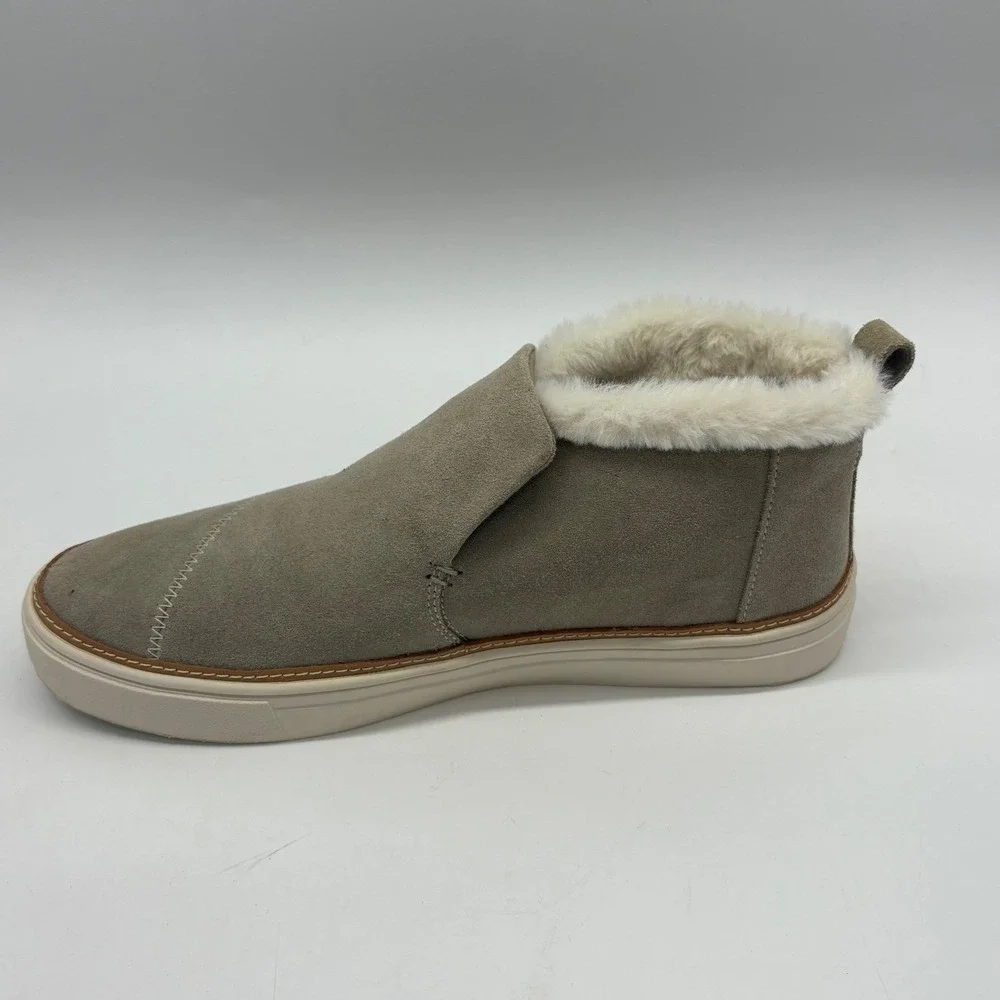 TOMS Womens 8.5 Paxton Cobblestone Suede Slip On Faux Fur Ankle Slippers shoes